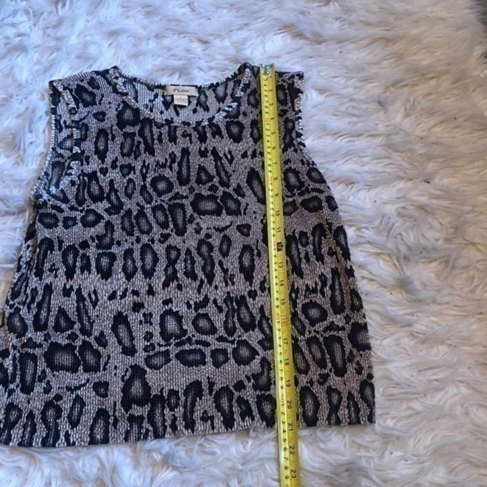 Plisse Tank Top Brown Black Leopard with stretchy Tiny Accordian Pleats Top - Picture 4 of 5
